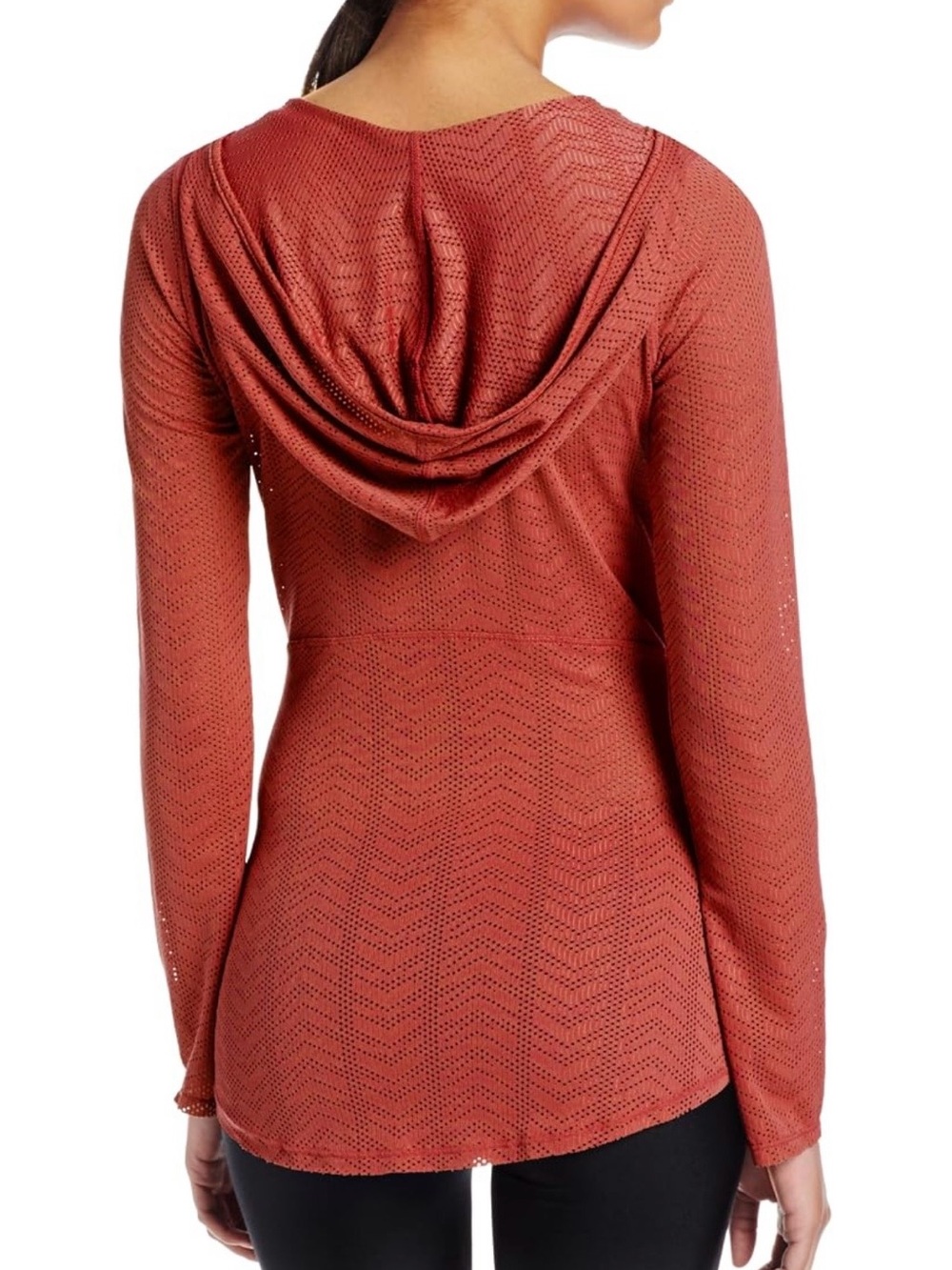 prAna Women’s Size Medium Angie Mesh Hoodie Pullover V-Neck Logo Orange USA Made - Picture 2 of 10